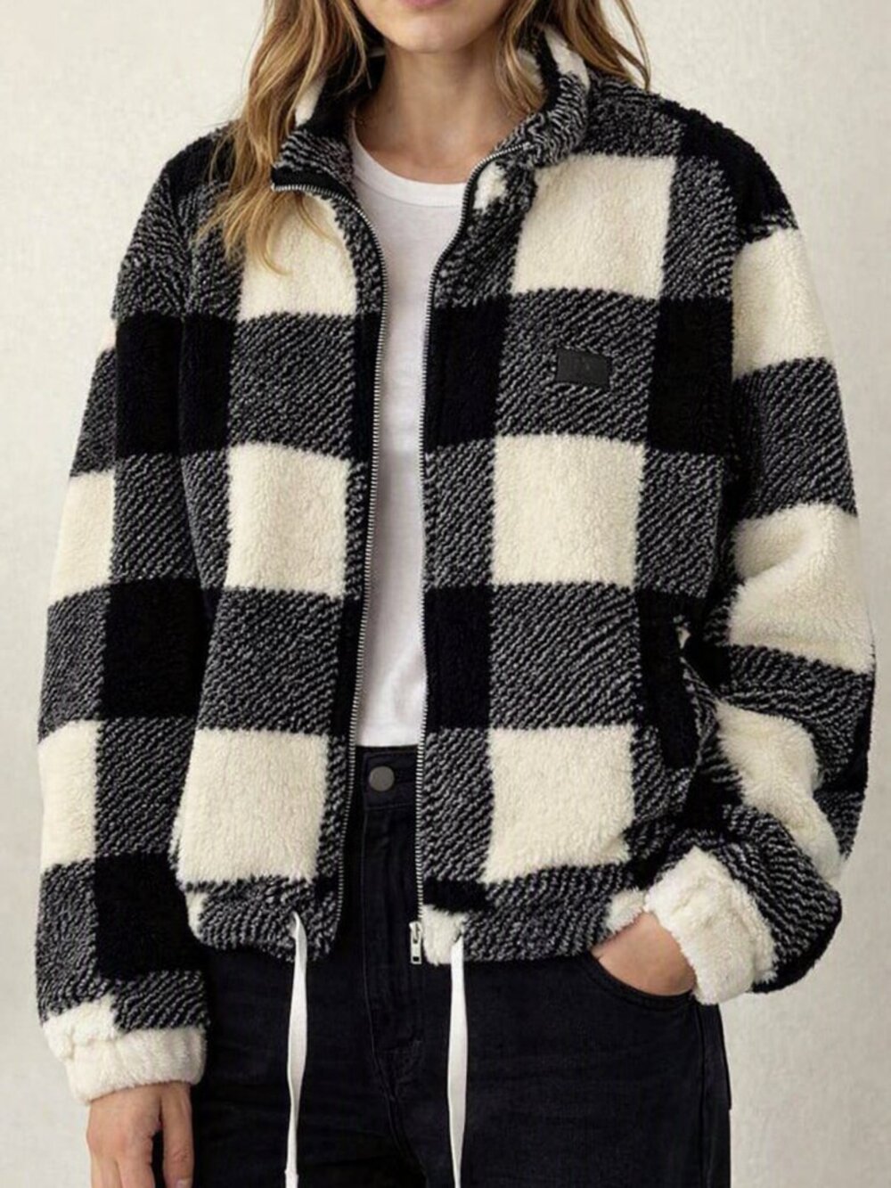 Hurley Black and Cream Checkered Fleece Jacket
